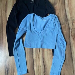 Garage Blue and black Ribbed Long Sleeve Top